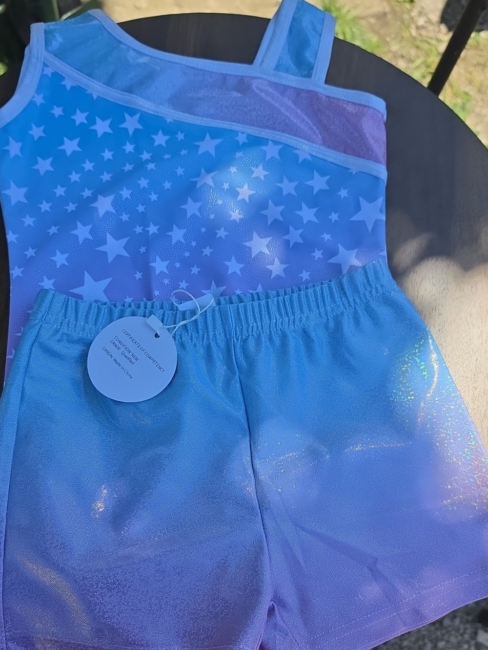Girls Blue Star Tank & Shimmer Shorts Gymnastic Set